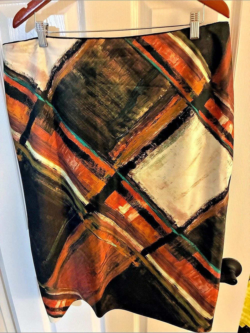 Lafayette 148 New York Abstract Maxi Skirt in Black & Orange Size 18 Like New